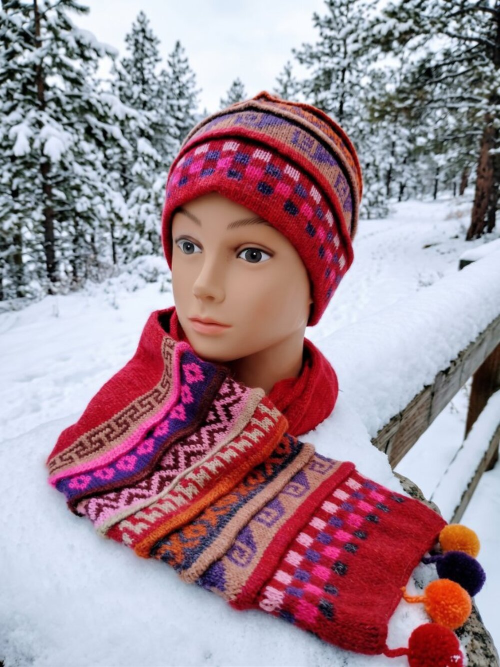 Traditional 2-in-1 Chullo Hat and Scarf – Warm Winter Colors